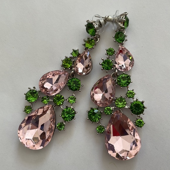 Pink and green rhinestone earrings - Picture 4 of 11
